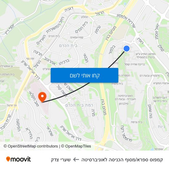 מפת קמפוס ספרא/מסוף הכניסה לאוניברסיטה לשערי צדק