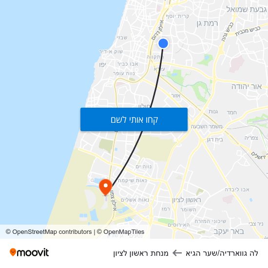 מפת לה גווארדיה/שער הגיא למנחת ראשון לציון