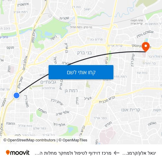 מפת יגאל אלון/קרמנצקי למרכז דוידוף לטיפול ולמחקר מחלות הסרטן