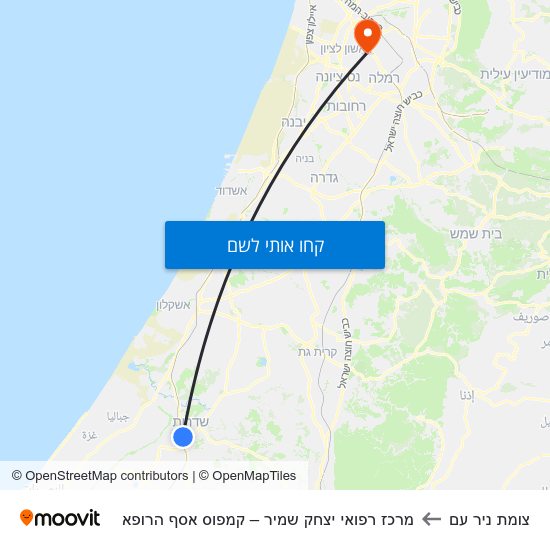 מפת צומת ניר עם למרכז רפואי יצחק שמיר – קמפוס אסף הרופא