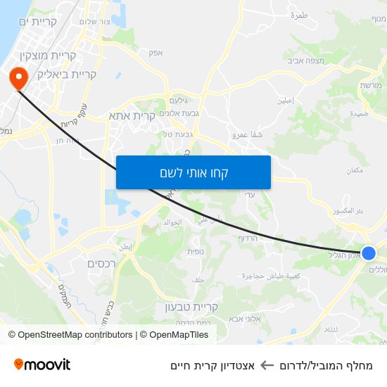 מפת מחלף המוביל/לדרום לאצטדיון קרית חיים