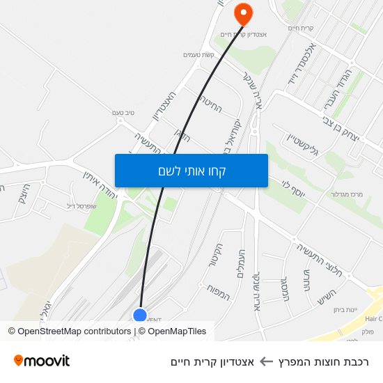 מפת רכבת חוצות המפרץ לאצטדיון קרית חיים