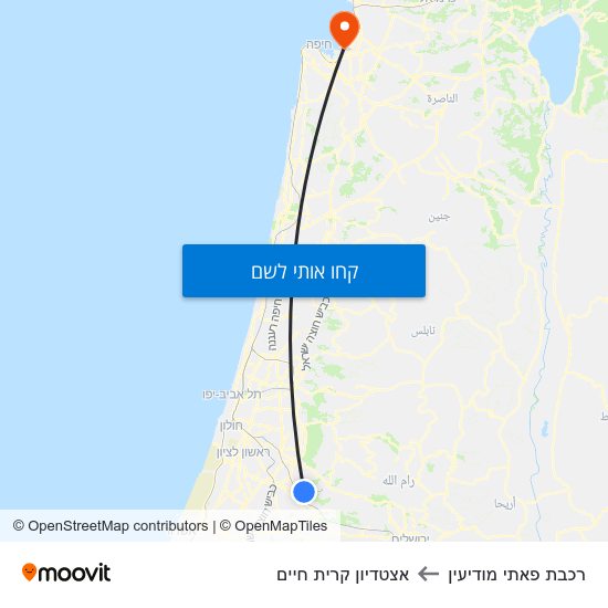 מפת רכבת פאתי מודיעין לאצטדיון קרית חיים