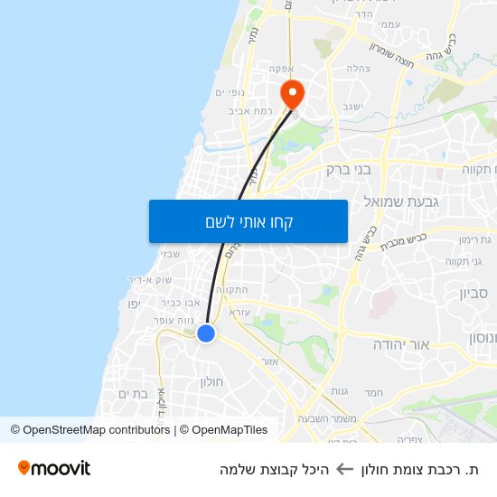 מפת ת. רכבת צומת חולון להיכל קבוצת שלמה