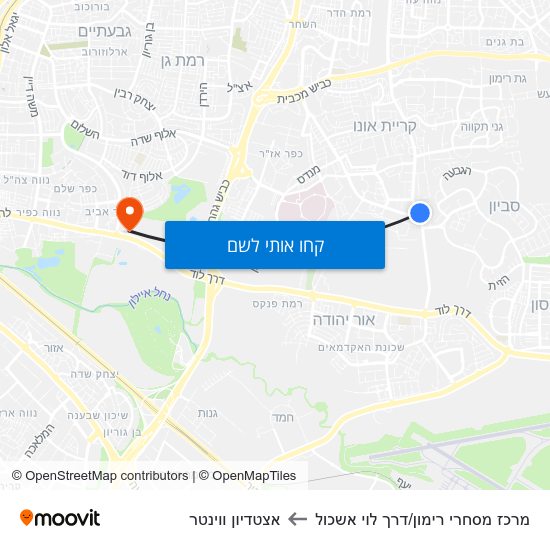 מפת מרכז מסחרי רימון/דרך לוי אשכול לאצטדיון ווינטר