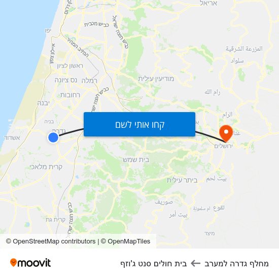 מפת מחלף גדרה למערב לבית חולים סנט ג'וזף