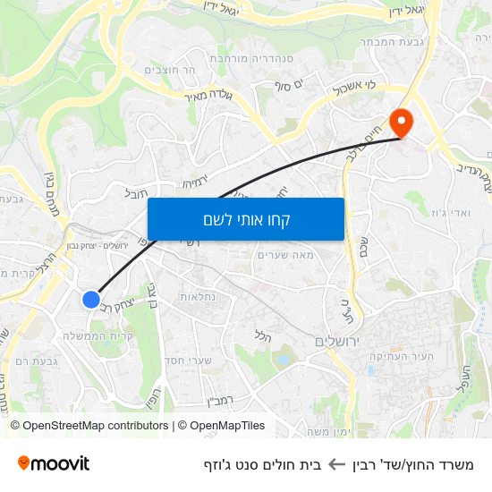 מפת משרד החוץ/שד' רבין לבית חולים סנט ג'וזף