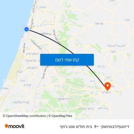 מפת דיזנגוף/ז'בוטינסקי לבית חולים סנט ג'וזף