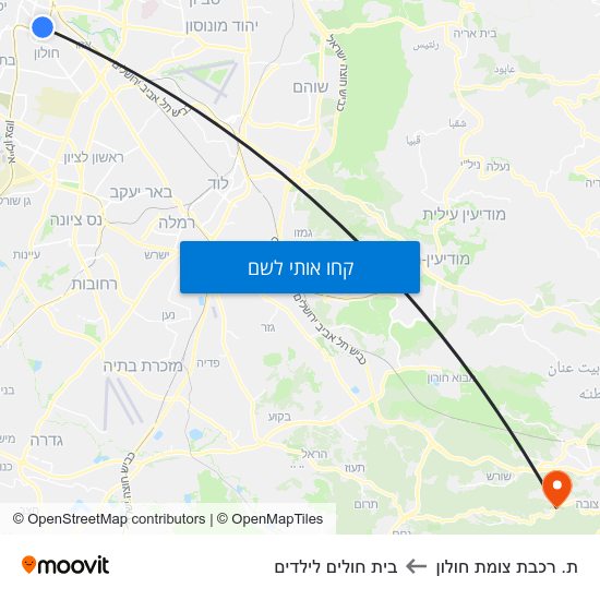 מפת ת. רכבת צומת חולון לבית חולים לילדים