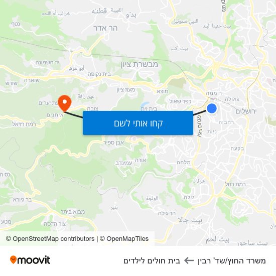 מפת משרד החוץ/שד' רבין לבית חולים לילדים