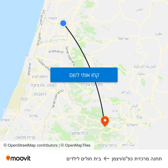 מפת תחנה מרכזית כפ''ס/ויצמן לבית חולים לילדים