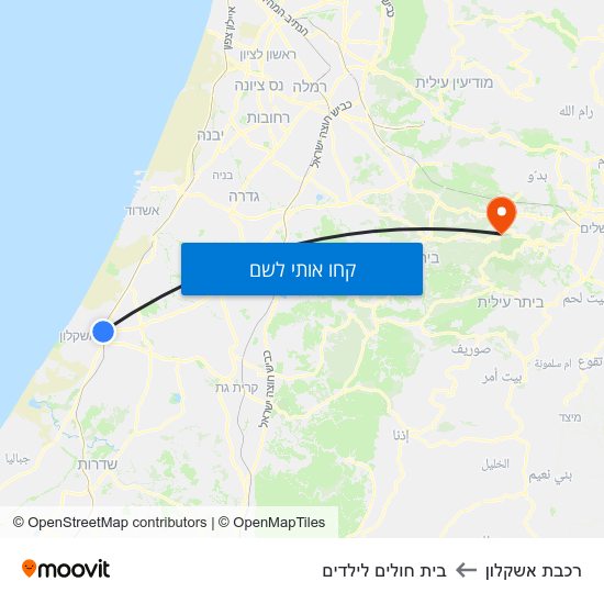 מפת רכבת אשקלון לבית חולים לילדים