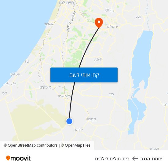 מפת צומת הנגב לבית חולים לילדים