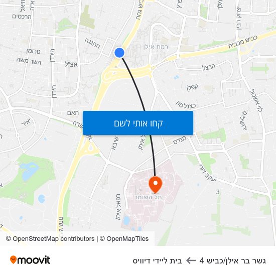 מפת גשר בר אילן/כביש 4 לבית ליידי דיוויס