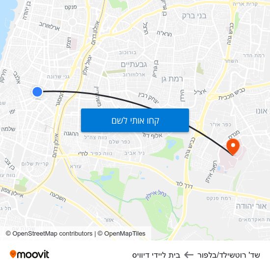 מפת שד' רוטשילד/בלפור לבית ליידי דיוויס