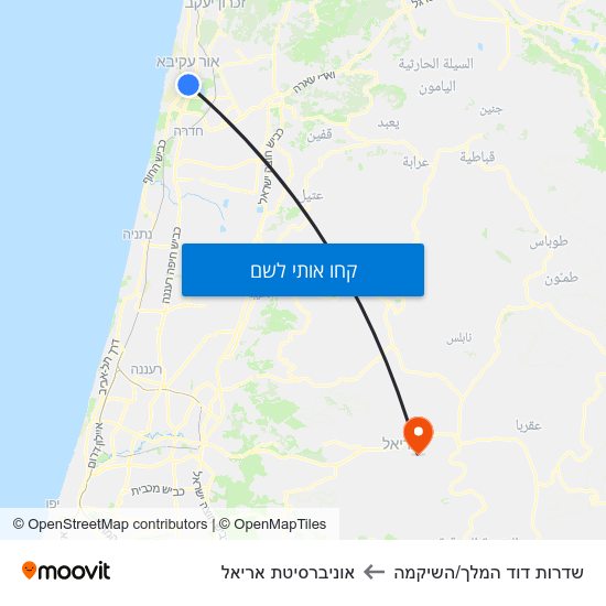 מפת שדרות דוד המלך/השיקמה לאוניברסיטת אריאל