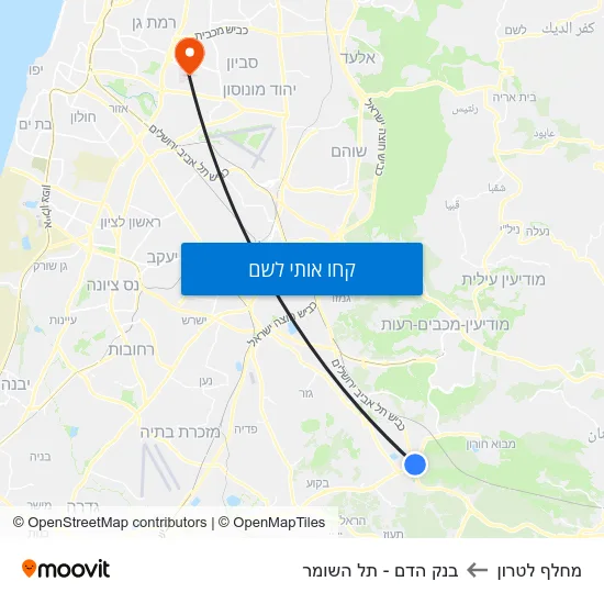 מפת מחלף לטרון לבנק הדם - תל השומר