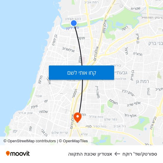 מפת ספורטק/שד' רוקח לאצטדיון שכונת התקווה