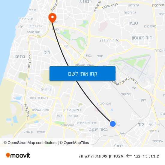 מפת צומת ניר צבי לאצטדיון שכונת התקווה