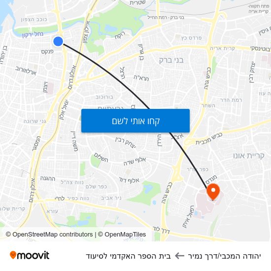 מפת יהודה המכבי/דרך נמיר לבית הספר האקדמי לסיעוד