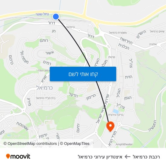 מפת רכבת כרמיאל לאיצטדיון עירוני כרמיאל