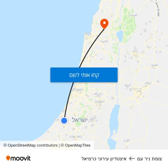 מפת צומת ניר עם לאיצטדיון עירוני כרמיאל