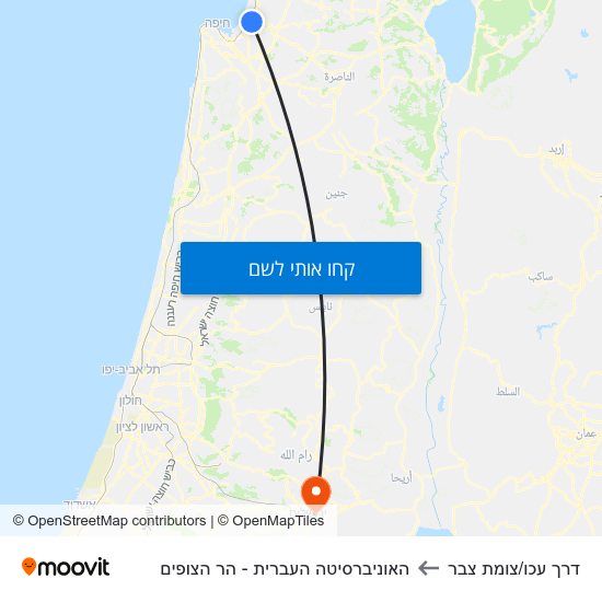 מפת דרך עכו/צומת צבר להאוניברסיטה העברית - הר הצופים