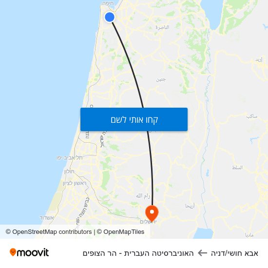 מפת אבא חושי/דניה להאוניברסיטה העברית - הר הצופים