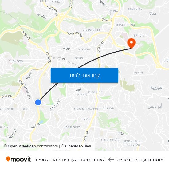 מפת צומת גבעת מרדכי/בייט להאוניברסיטה העברית - הר הצופים