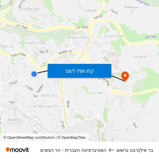 מפת בר אילן/רבנו גרשום להאוניברסיטה העברית - הר הצופים