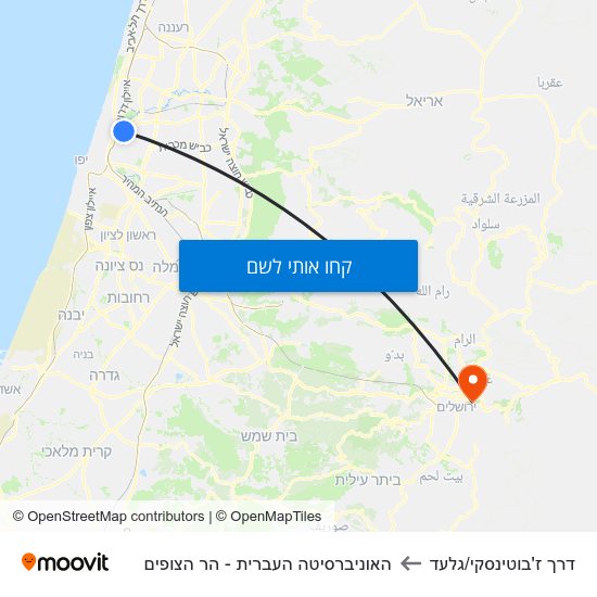 מפת דרך ז'בוטינסקי/גלעד להאוניברסיטה העברית - הר הצופים