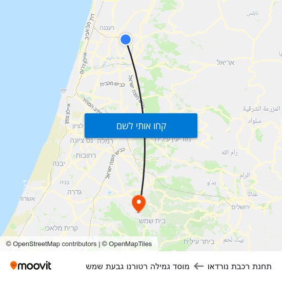 מפת תחנת רכבת נורדאו למוסד גמילה רטורנו גבעת שמש