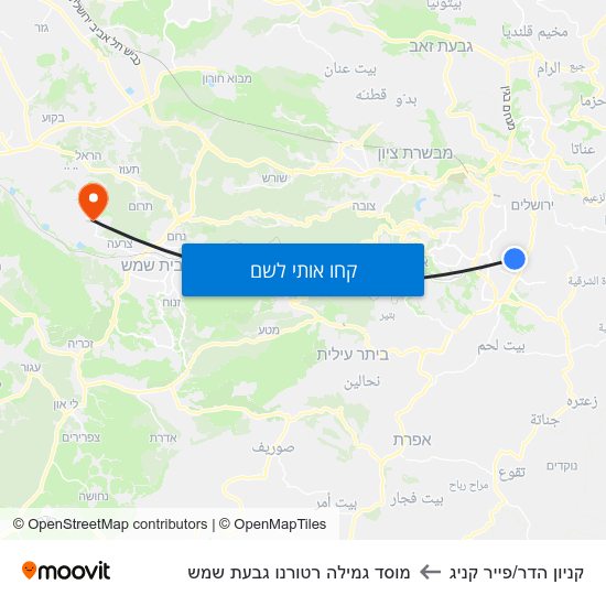 מפת קניון הדר/פייר קניג למוסד גמילה רטורנו גבעת שמש