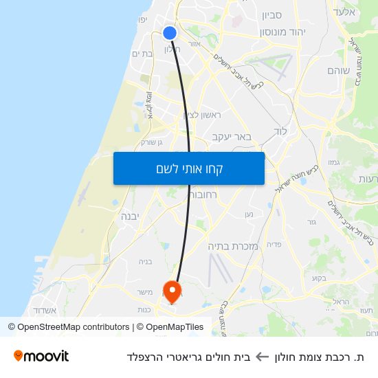 מפת ת. רכבת צומת חולון לבית חולים גריאטרי הרצפלד