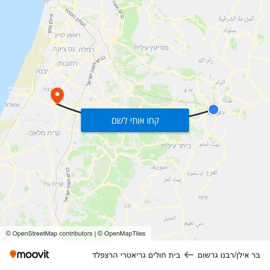 מפת בר אילן/רבנו גרשום לבית חולים גריאטרי הרצפלד