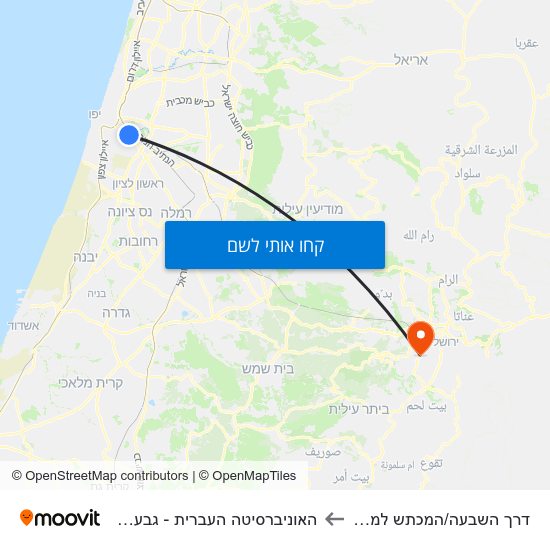 מפת דרך השבעה/המכתש למזרח להאוניברסיטה העברית - גבעת רם