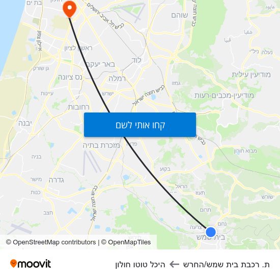 מפת ת. רכבת בית שמש/החרש להיכל טוטו חולון