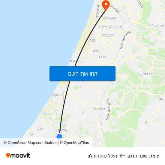 מפת צומת שער הנגב להיכל טוטו חולון