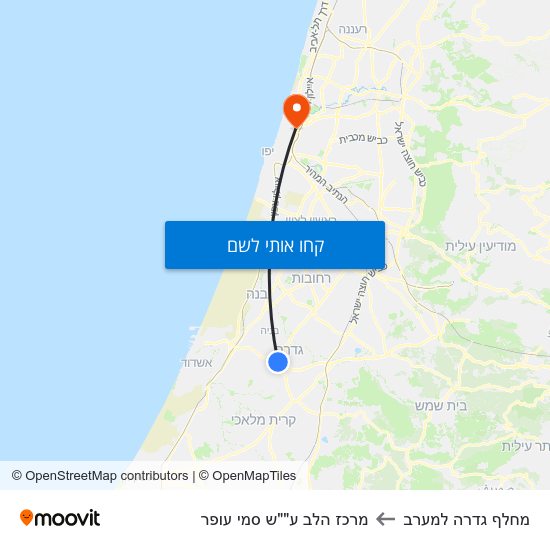 מפת מחלף גדרה למערב למרכז הלב ע""ש סמי עופר