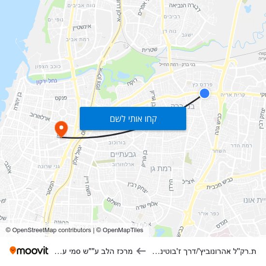 מפת ת.רק''ל אהרונוביץ'/דרך ז'בוטינסקי למרכז הלב ע""ש סמי עופר