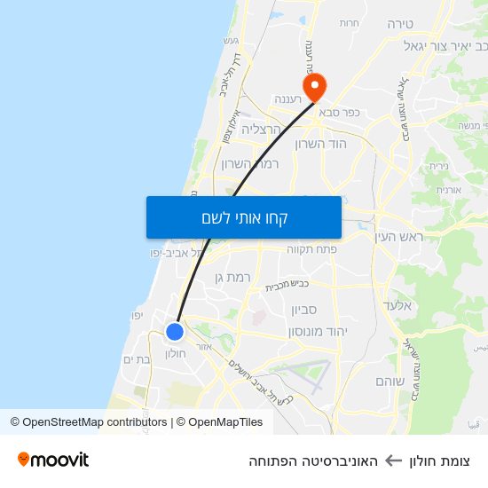 מפת צומת חולון להאוניברסיטה הפתוחה