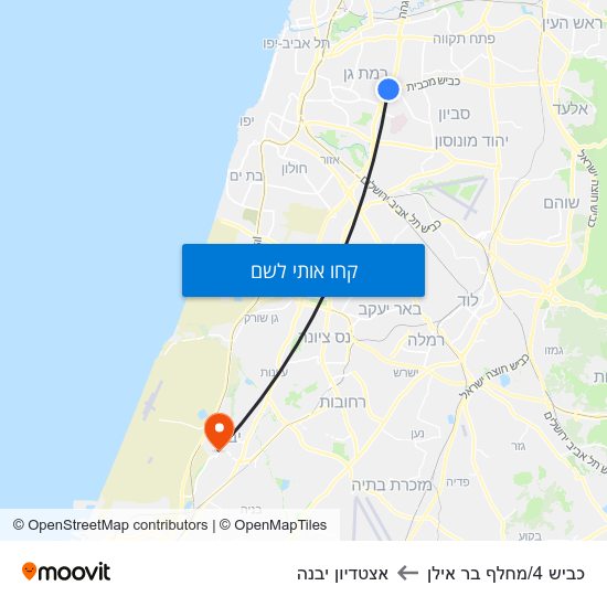 מפת כביש 4/מחלף בר אילן לאצטדיון יבנה