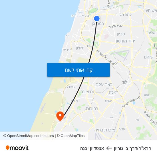 מפת הרא''ה/דרך בן גוריון לאצטדיון יבנה