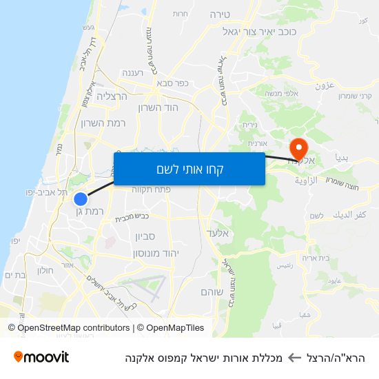 מפת הרא''ה/הרצל למכללת אורות ישראל קמפוס אלקנה