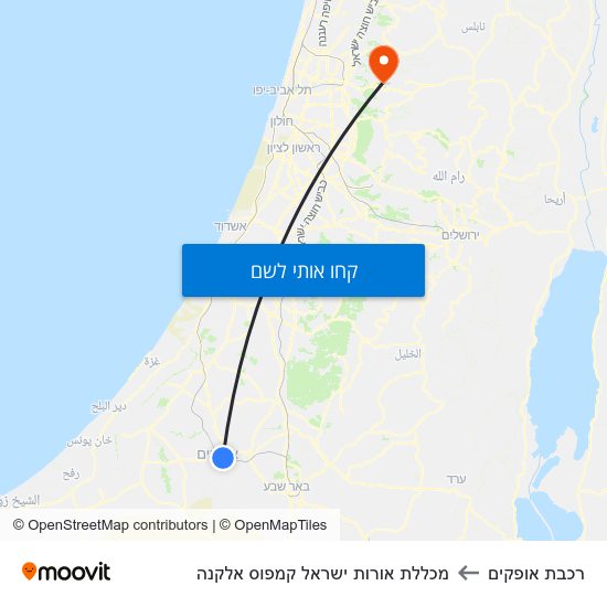 מפת רכבת אופקים למכללת אורות ישראל קמפוס אלקנה