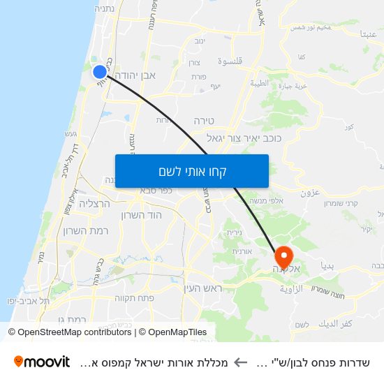 מפת שדרות פנחס לבון/ש''י עגנון למכללת אורות ישראל קמפוס אלקנה