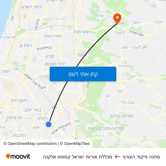 מפת מחנה פיקוד העורף למכללת אורות ישראל קמפוס אלקנה