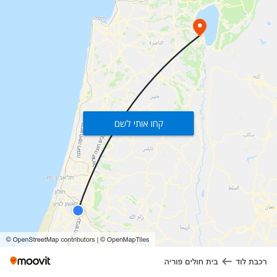 מפת רכבת לוד לבית חולים פוריה