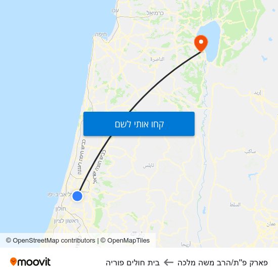 מפת פארק פ''ת/הרב משה מלכה לבית חולים פוריה
