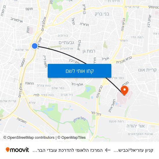 מפת קניון עזריאלי/כביש 20 להמרכז הלאומי להדרכת עובדי הבריאות